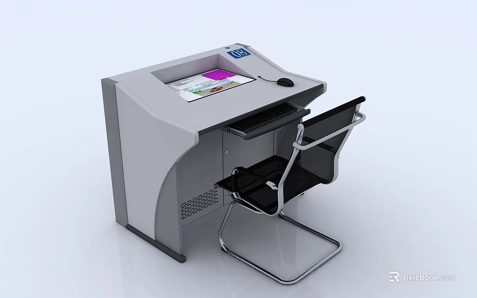 Modern Functional Desk With Built in Screen Keyboard Tray And Ergonomic Chair 3d model 