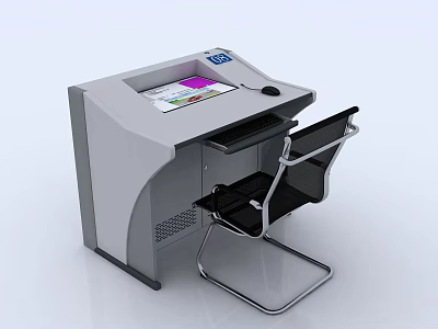 Modern Functional Desk With Built in Screen Keyboard Tray And Ergonomic Chair 3d model