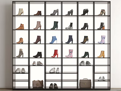 Modern Shoe Cabinet Storage With Multiple Shelves Various Shoes And Handbags 3d model