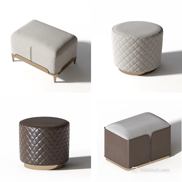 Modern Ottoman Designs With Quilted Leather Fabric And Metal Legs For Home Decor 3d model 