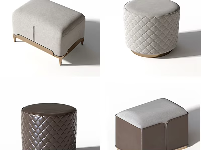 Modern Ottoman Designs With Quilted Leather Fabric And Metal Legs For Home Decor 3d model