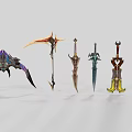 Fantasy Game Weapons Collection Featuring Sword Dagger Polearm And Scythe With Elaborate Designs