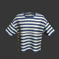 Blue and White Striped Short Sleeve Round Neck T-shirt for Casual Everyday Wear