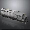 Gray Locomotive with Circular Ventilation Fans and Yellow Lights Detailed 3D Model on Gray Background