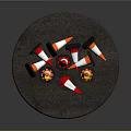 Orange And White Reflective Traffic Cones Arranged On Circular Gray Platform