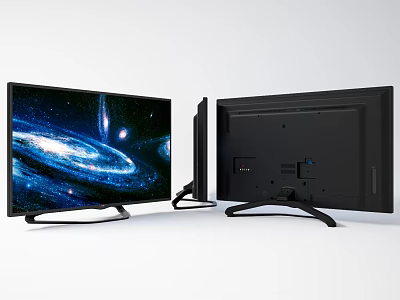 Modern LED Television Front Screen Showing Starry Space And Back Panel With Ports 3d model