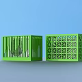 Two Green Storage Boxes With Vertical Stripe And Grid Pattern Cutout Designs 3d model