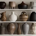 Decorative Ceramic Vessels On Shelves Featuring Various Colors Shapes And Textures