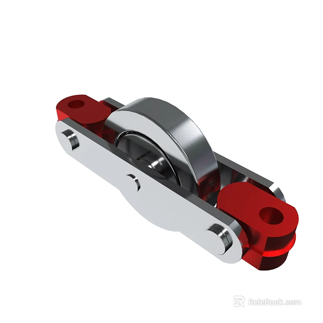 Red And Silver Mechanical Roller Assembly With Metal Frame And Smooth Wheels 3d model