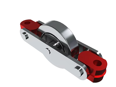 Red And Silver Mechanical Roller Assembly With Metal Frame And Smooth Wheels 3d model