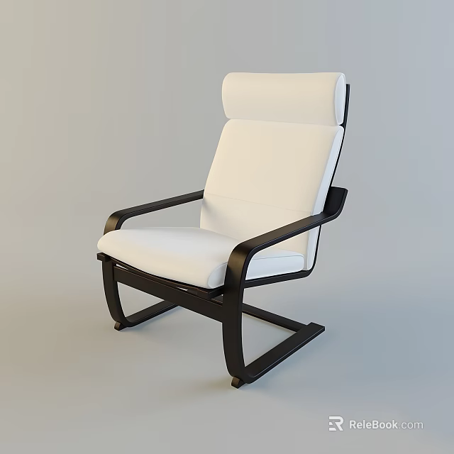 Modern Leisure Chair With White Cushion Backrest And Black Wooden Frame Design 3d model 