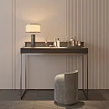 Modern Dressing Table Interior With Table Lamp Cosmetics Stool And Vertical Striped Wall