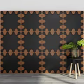 Black And Brown Geometric Pattern Wall With Small Table And Green Plant 3d model