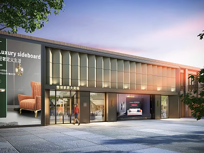 Neo Italian Light Luxury Showroom Building Exterior With Glass Curtain Wall And Modern Design 3d model