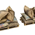Stacked Burlap Sacks On Wooden Pallets For Industrial Goods Storage