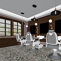 European-style barber shop hairdressing shop beauty salon hair cutting chair front desk barber table and chair chandelier 3d model