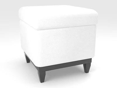 White Upholstered Stool With Soft Cushion And Black Wooden Legs 3d model