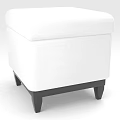 White Upholstered Stool With Soft Cushion And Black Wooden Legs