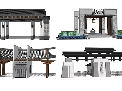 Traditional Chinese Entrance Gate With Decorative Carvings Traditional Roof And Stone Pillars 3d model