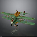 Vintage Green Biplane Model With Orange Accents And Cosmic Flame Design For Aerospace Decor