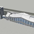 Grand Public Building With Modern Glass Facade Sloped Roof And Spacious Plaza