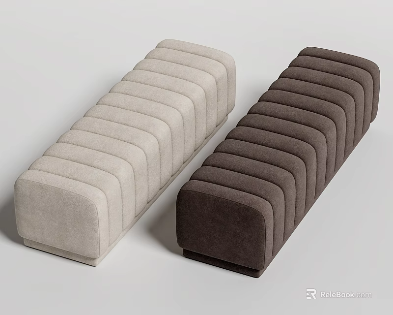 Modern Upholstered Ottomans in Light Gray and Dark Brown for Home Decor 3d model 