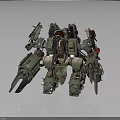 Sci Fi Mechanical Battle Robot With Green Metal Body Orange Parts Weaponized Claws And Mechanical Arms