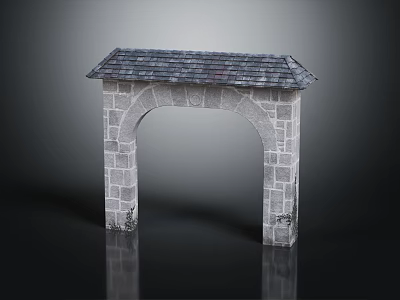 Classic Stone Arched Entrance Gate With Gray Tiled Roof And Solid Construction 3d model