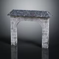 Classic Stone Arched Entrance Gate With Gray Tiled Roof And Solid Construction