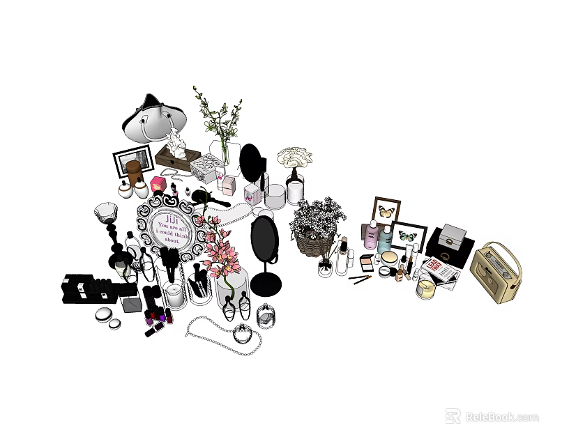 Luxury Perfume and Cosmetics Collection With Makeup Brushes Mirrors and Skincare Products 3d model 