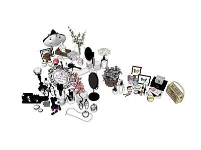 Luxury Perfume and Cosmetics Collection With Makeup Brushes Mirrors and Skincare Products 3d model