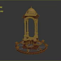 Ornate Dome Shaped Structure With Circular Base And Red Yellow Decorative Columns 3d model