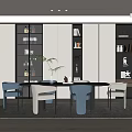Modern Restaurant Interior Design With Dining Table Chairs And Decorative Display Shelves
