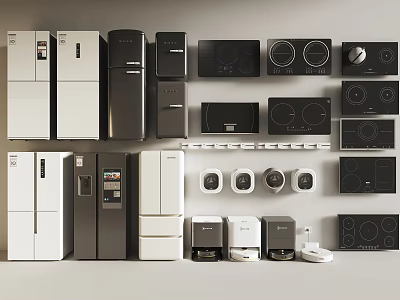 Diverse Modern Household Appliances Collection Featuring Refrigerators Microwaves Ovens And Induction Cooktops 3d model