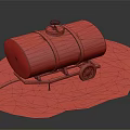 BLUSTAR Industrial Equipment Tanker Trailer with Wheels and Oil Spill on Ground Surface