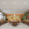 School Library Reading Area With Wooden Ceiling Green Walls Engraved Wooden Wall Bookshelves And Tables