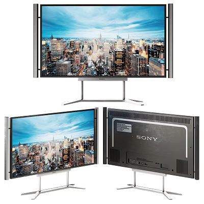 Sony Television With Modern Screen Displaying Urban Cityscape Front And Back Views 3d model
