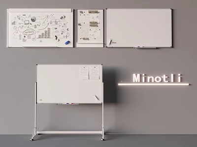 Minotli Whiteboard Designs Including Wall Mounted And Stand Up Styles With Notes Charts And Markers 3d model