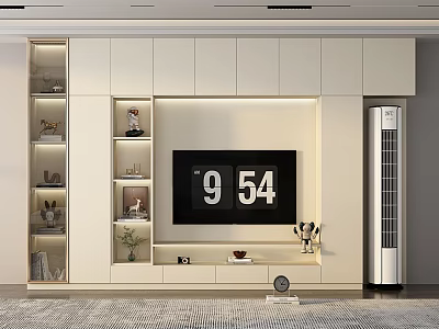 Modern TV Cabinet Featuring Open Storage Shelves Decorative Accents and Ambient Lighting 3d model