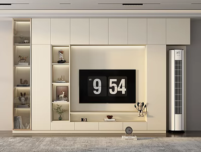 Modern TV Cabinet Featuring Open Storage Shelves Decorative Accents and Ambient Lighting 3d model