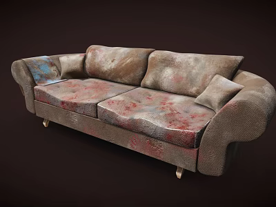 Vintage Style Two Seater Sofa With Red Blue Pattern Fabric And Gold Legs 3d model