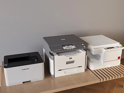 Office Electrical Appliances Featuring Three Various Printers In Different Styles For Workplace Use 3d model