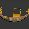 Decorative Wooden Boat Model With Yellow Canopy And Carved Animal Heads