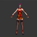 Female Warrior Character In Red Chinese Costume With Dragon Pattern And Decorative Hairpiece