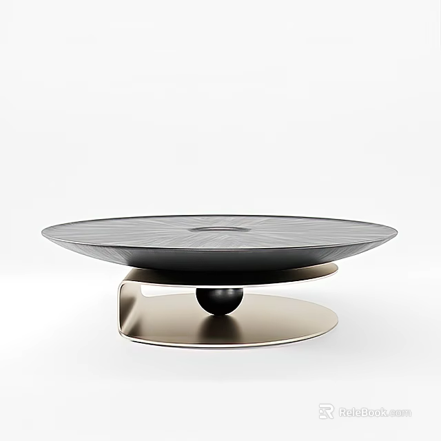Modern Coffee Table With Round Black Top And Metallic Sphere Base Design 3d model