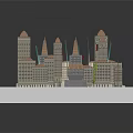 Urban Building Complex Model With Tall Towers Diverse Roofs And Beige Exteriors