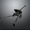 Vintage Artillery Gun With Wheeled Carriage Long Barrel And Camo Paint Finish