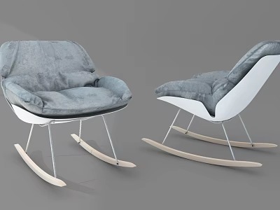 Comfortable Modern Leisure Chair with Gray Cushion White Frame and Wooden Rockers 3d model
