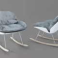 Comfortable Modern Leisure Chair with Gray Cushion White Frame and Wooden Rockers