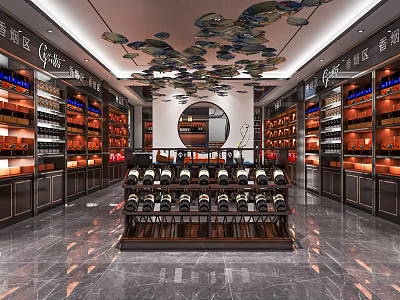 Liquor and Tobacco Store Interior With Well Organized Shelves Displaying Wines and Tobacco 3d model